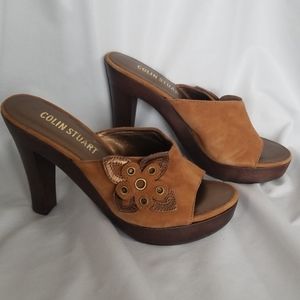 Colin Stuart brown suede mule slip on heels